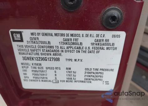 2006 Chevrolet Avalanche K1500 z USA, uszkodzony, nr VIN 3GNEK12Z96G127908